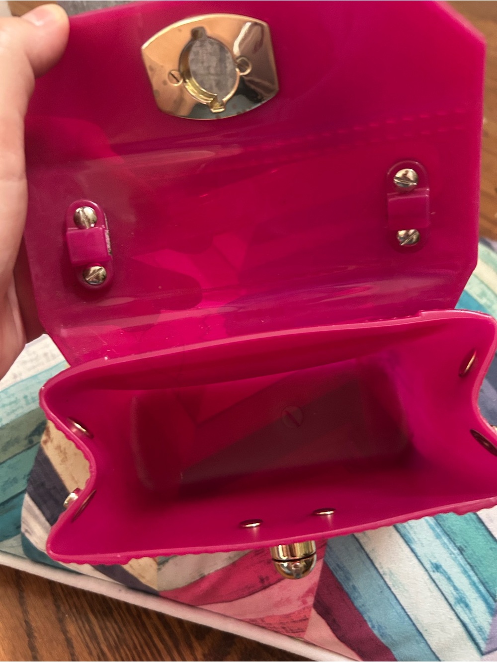 Furla Hot Pink Jelly Mini Top-Handle Bag with Gold Hardware - Picture 7 of 9